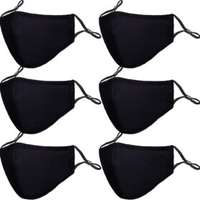 PAGE ONE Premium Cotton Face Masks – 6 Pack Adjustable, Washable & Breathable Reusable Cloth Masks for Men & Women (Black)