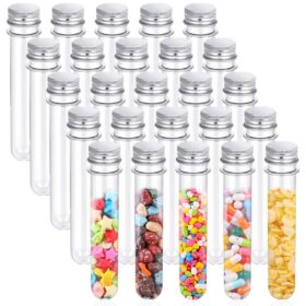 25PCS Clear Plastic Test Tubes with Screw Caps (40ml/1.35oz) – Premium Reusable Storage Vials for Science Parties, Wedding Favors, Candy, Bath Salts, and Craft Samples