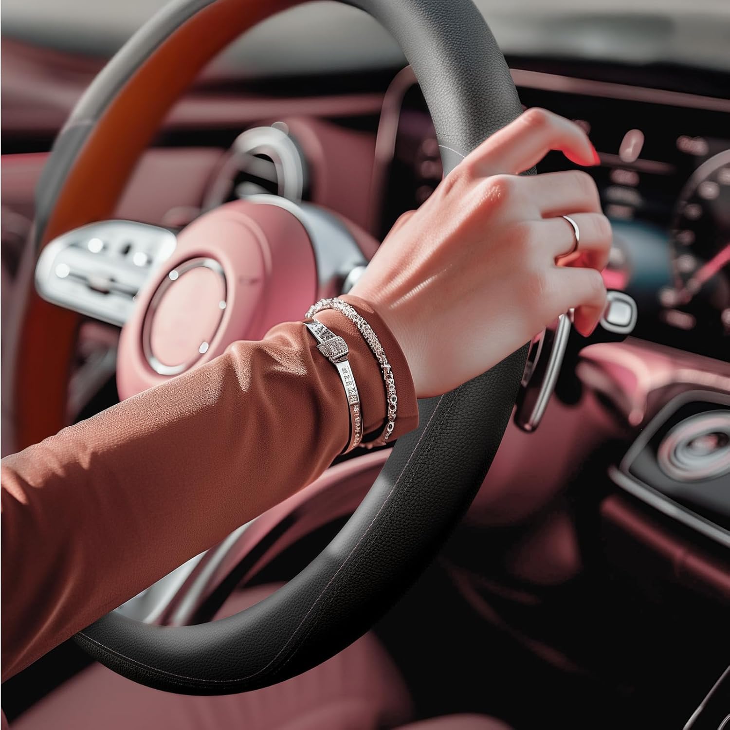 HOTOR Premium Leather Steering Wheel Cover – Universal Anti-Slip Grip for 14.5-15 Inch Wheels – Ultimate Interior Protection & Comfort