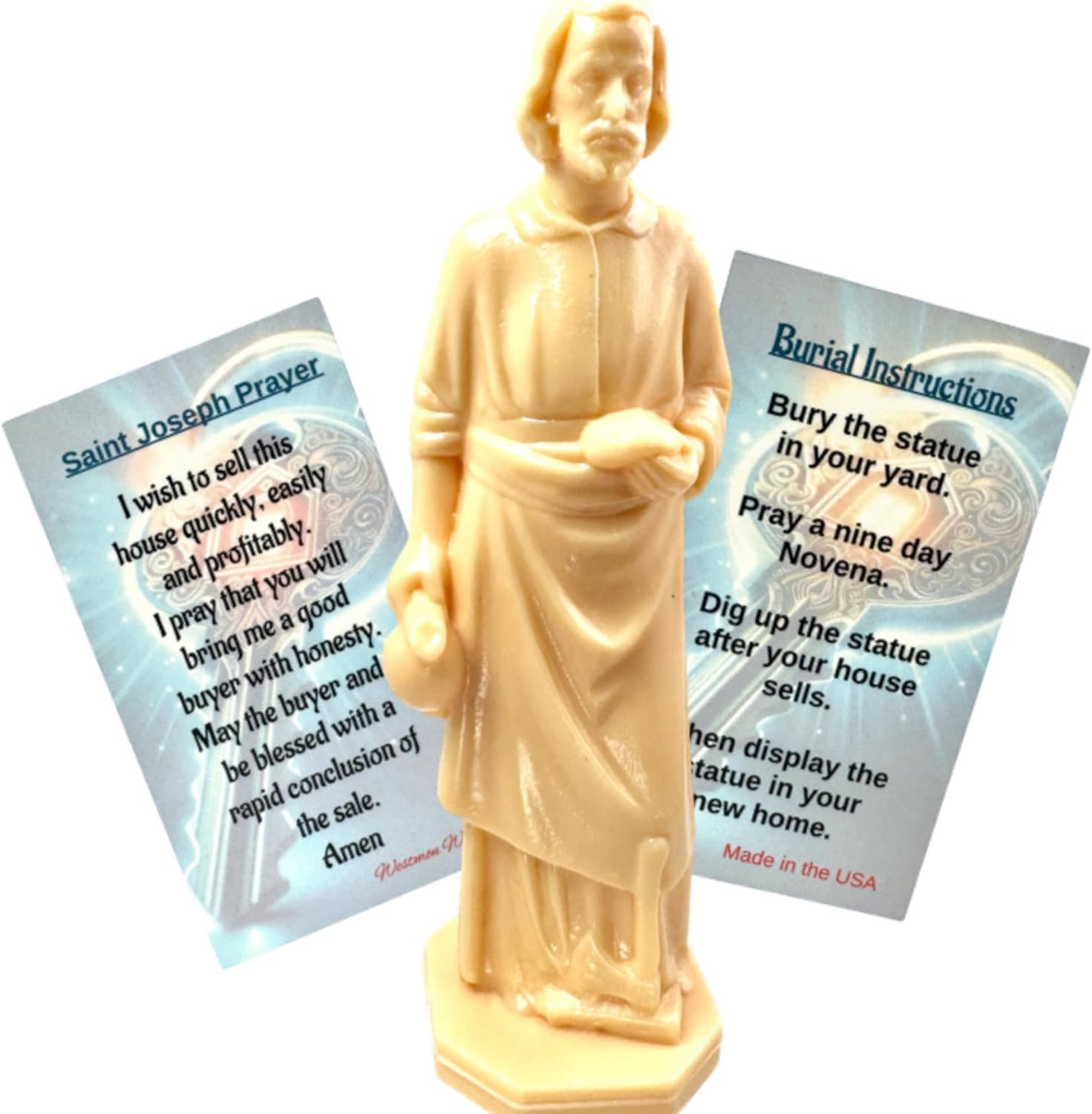Westmon Works St Joseph Home Seller Kit – Real Estate Statue Set with Burial Instructions, Novena Prayer Card & Holy Figurine – Made in The USA