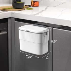 ELPHECO 1.8 Gallon Kitchen Compost Bin – Wall-Mounted & Hanging Trash Can for Under Sink, Cabinet Door, or Bathroom – Includes Drawstring Lid & Bag Retainer Ring (7 Liter)