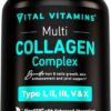 Vital Vitamins Multi Collagen Complex - 5 Types (I, II, III, V, X) Hydrolyzed Peptides for Women & Men - Supports Hair, Skin, Nails, Joints & Gut - Grass Fed, Non-GMO - 150 Capsules