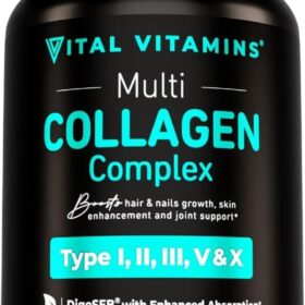 Vital Vitamins Multi Collagen Complex - 5 Types (I, II, III, V, X) Hydrolyzed Peptides for Women & Men - Supports Hair, Skin, Nails, Joints & Gut - Grass Fed, Non-GMO - 150 Capsules
