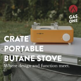 Gas One Crate Series Butane Camp Stove – Portable 6,800 BTU Mini Gas Stove with Spiral Flame – Lightweight Outdoor Burner for Camping, Hiking, and Emergency Kits (Orange)