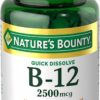 Nature’s Bounty Vitamin B12 2500 mcg, Sublingual Quick Dissolve Tablets, Supports Cellular Energy Metabolism, Heart & Nervous System Health, Cherry Flavor, 75 Count