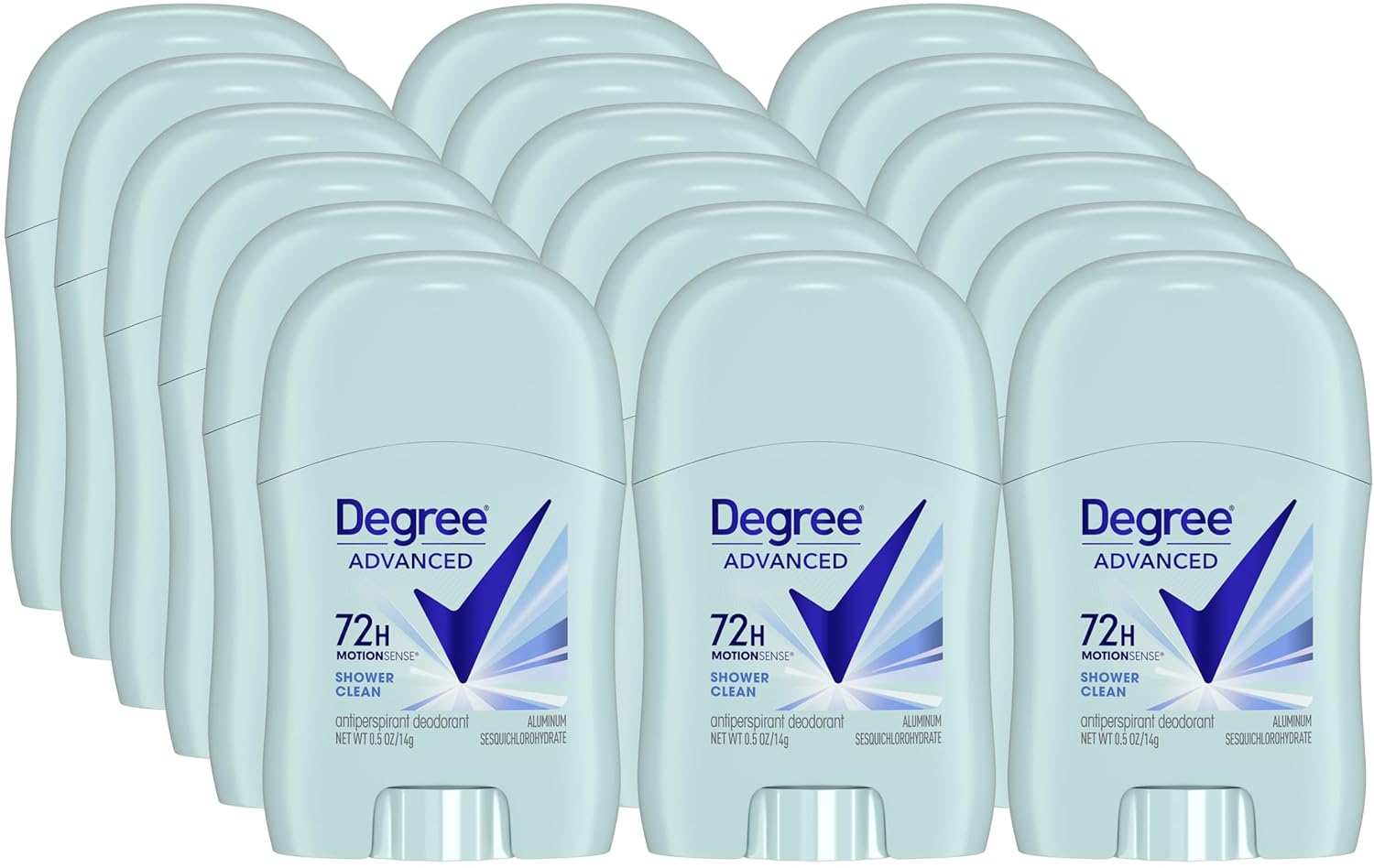 Degree Women's Shower Clean Antiperspirant Deodorant Stick – 72Hr Body Heat Activated Protection, Travel Size 0.5 Oz (18 Pack)