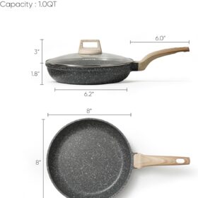 CAROTE 8-Inch Granite Nonstick Frying Pan Skillet with Glass Lid – PFOA Free, Induction Ready Egg Pan & Omelet Pan