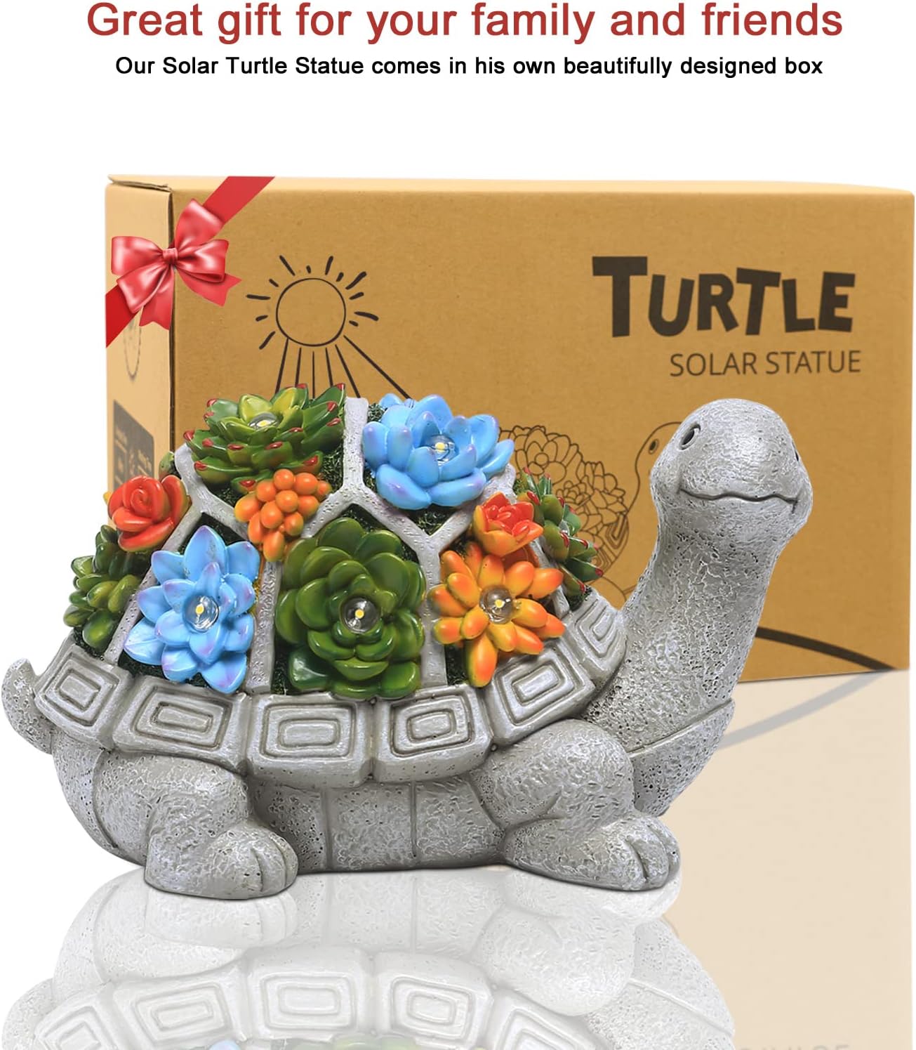 Nacome Solar Garden Turtle Statue with Succulent & LED Lights – Eco-Friendly Outdoor Patio Decor & Gift