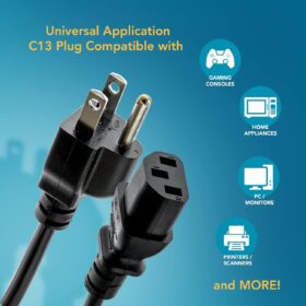 6ft Universal Computer Power Cord (5-Pack) - UL Listed 18AWG C13 to NEMA 5-15P Cable for PC, Monitor, Printer & IT Equipment