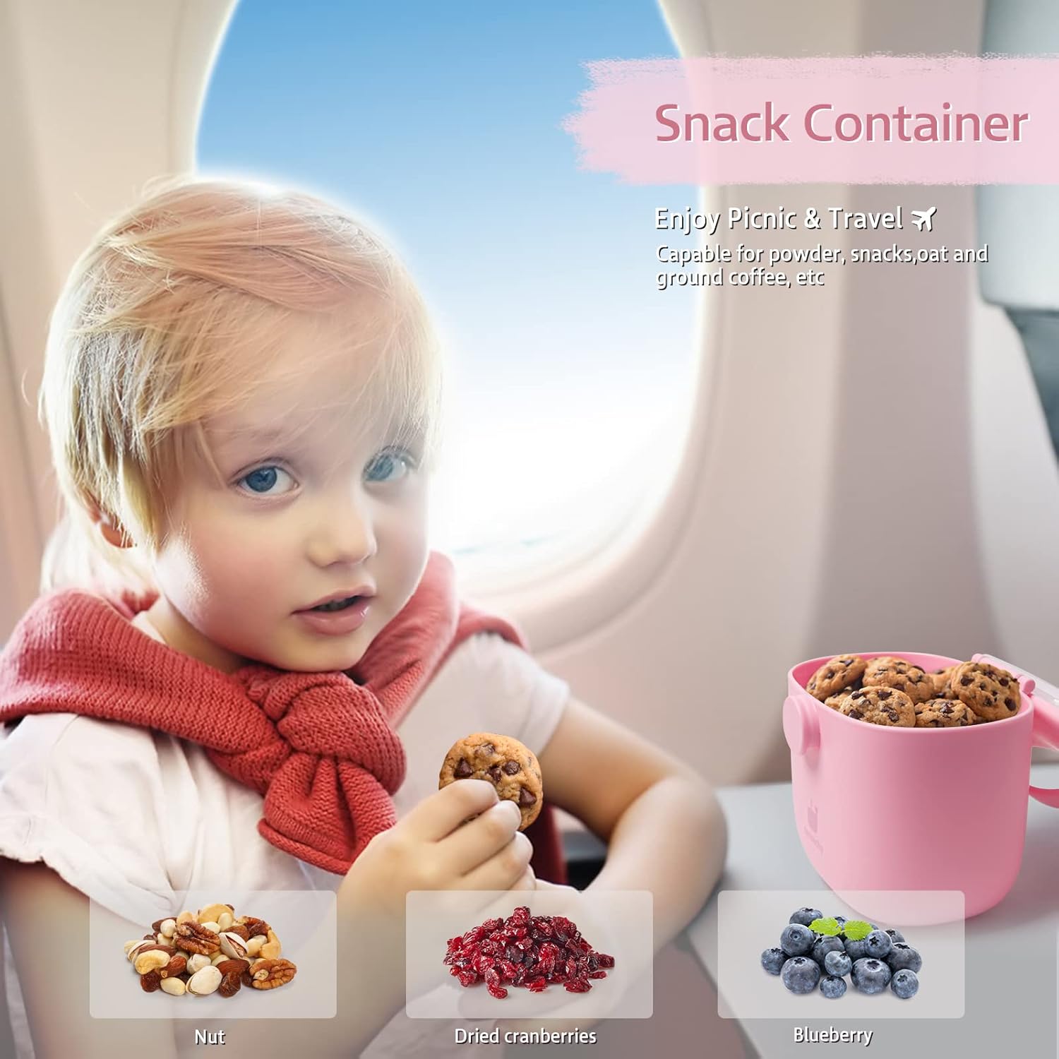 Termichy Baby Formula Dispenser – Portable 8.8oz Milk Powder Container with Handle, Airtight Seal & Scoop Compartment – Travel-Ready Food Storage for Infants (Light Pink)