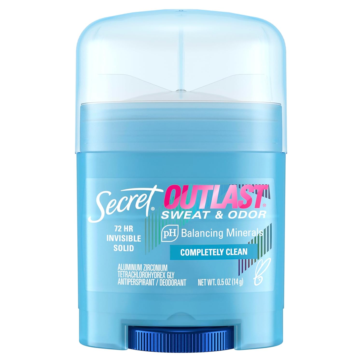 Secret Outlast Antiperspirant & Deodorant for Women - 72hr Sweat & Odor Protection, pH Balancing Minerals, Completely Clean Scent, Invisible Solid (Travel Size 0.5 oz)