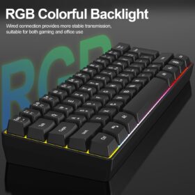 60% Wired Gaming Keyboard, Compact RGB Mechanical Feel Keyboard with Ergonomic Design, Non-removable Keycaps & Dynamic Backlighting for PC/Laptop (White Frame, Grey Keys)