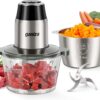 GANIZA 450W Electric Food Processor and Meat Grinder with Dual 8-Cup Bowls (Glass & Stainless Steel) & Bi-Level Blades for Meat, Veggies, and Nuts