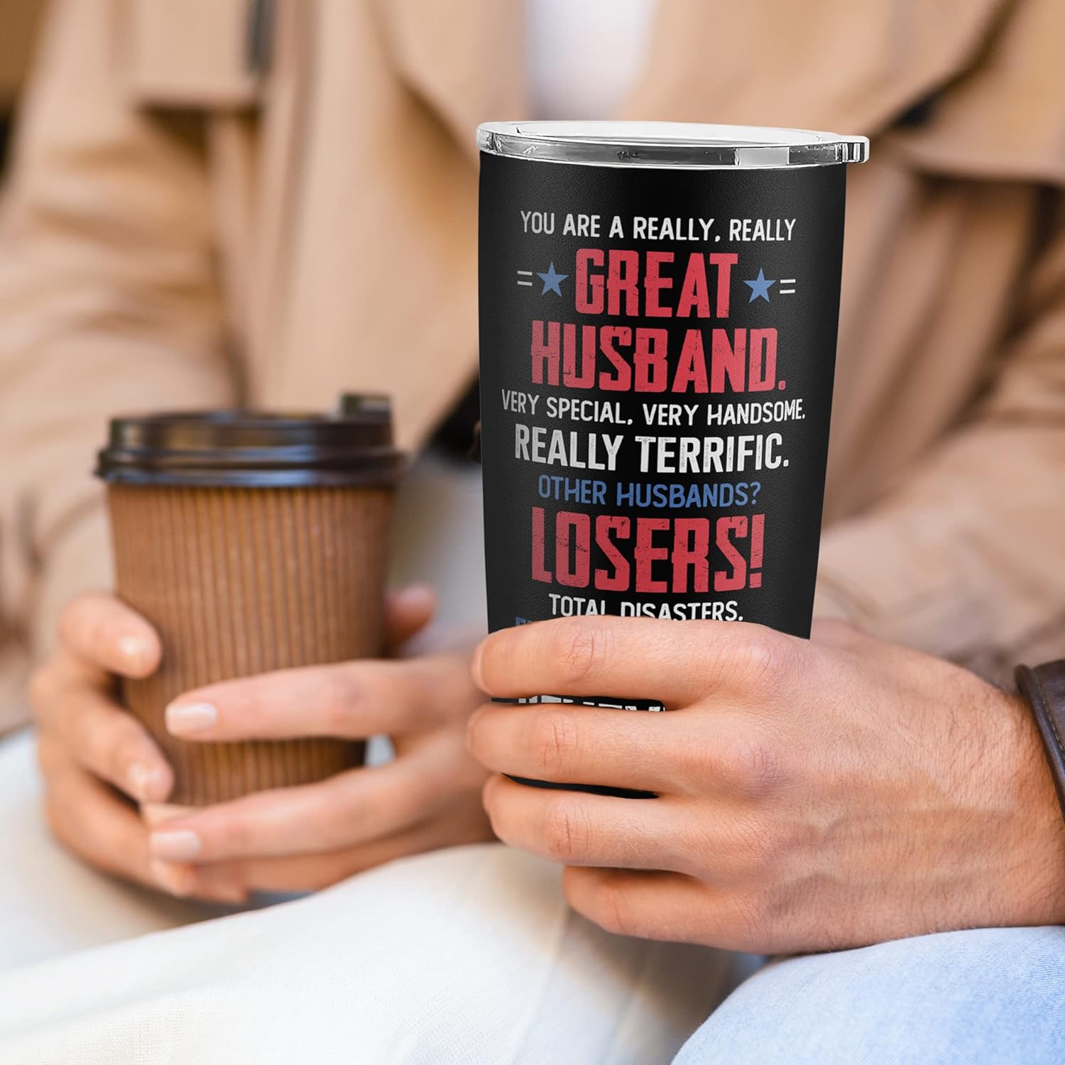 Mocosweeties 20oz Funny Tumbler Gifts for Husband - Stainless Steel Insulated Travel Mug with Lid - Romantic Birthday, Anniversary, Wedding, Christmas Present Ideas for Him from Wife