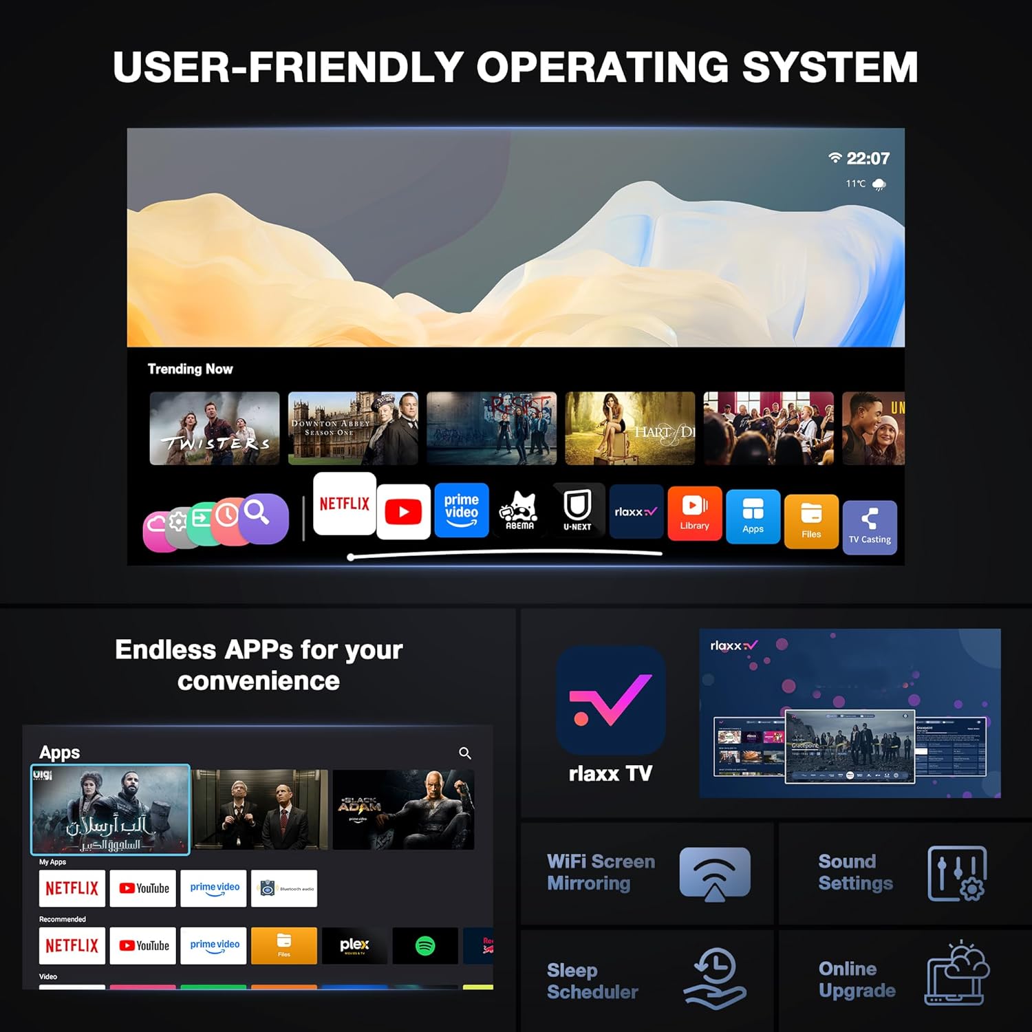 VOPLLS Smart Native 1080P Mini Projector with WiFi 6 & Bluetooth 5.2 | Portable 4K Home Theater, Auto Focus & Keystone, Officially Licensed Apps, Ceiling Mount Included