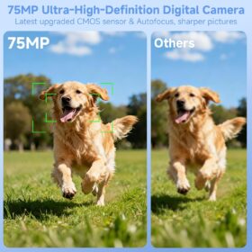 SMARTKLIK 5K Ultra HD Digital Camera with 75MP Resolution, 180° Flip Screen & WiFi - Compact Vlogging Camera with 64GB SD Card, 2 Batteries & Webcam Function for Photography & YouTube