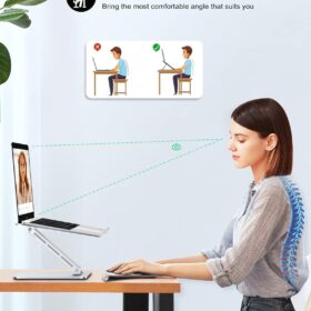 Foldable Aluminum Laptop Stand – Ergonomic Adjustable Riser & Ventilated Holder for MacBook, Dell, HP & 10-16 inch Notebooks (Silver)