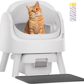 PetPivot Self-Cleaning Litter Box – Open-Top Automatic Cat Litter Box with Ultra-Quiet Motor, Smart Safety Sensors, and 10L Waste Bin for Multi-Cat Homes (Includes Liners & Mat)