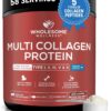 Wholesome Wellness Multi Collagen Peptides Powder - Hydrolyzed Grass-Fed Beef, Chicken, Fish & Eggshell (Types I, II, III, V, X) - Unflavored Super Bone Broth for Hair, Skin, Nails & Joints (58 Servings)