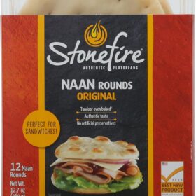 Stonefire Original Naan Rounds, 12 Pack - Soft, 100% Whole Grain Flatbread for Pizzas, Sandwiches & Appetizers