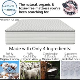 Ethical Mattress CO 10" Queen Hybrid Mattress – Organic Cotton, Latex & Wool, Made in USA, No Fiberglass or Polyfoams, Pocketed Coil Support, CertiPUR-US Free Bed-in-a-Box