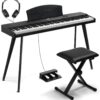 Ktaxon 88-Key Digital Piano with Weighted Keys, Adjustable Bench, Triple Pedal Unit, & Power Supply – Beginner Home Bundle