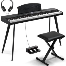 Ktaxon 88-Key Digital Piano with Weighted Keys, Adjustable Bench, Triple Pedal Unit, & Power Supply – Beginner Home Bundle