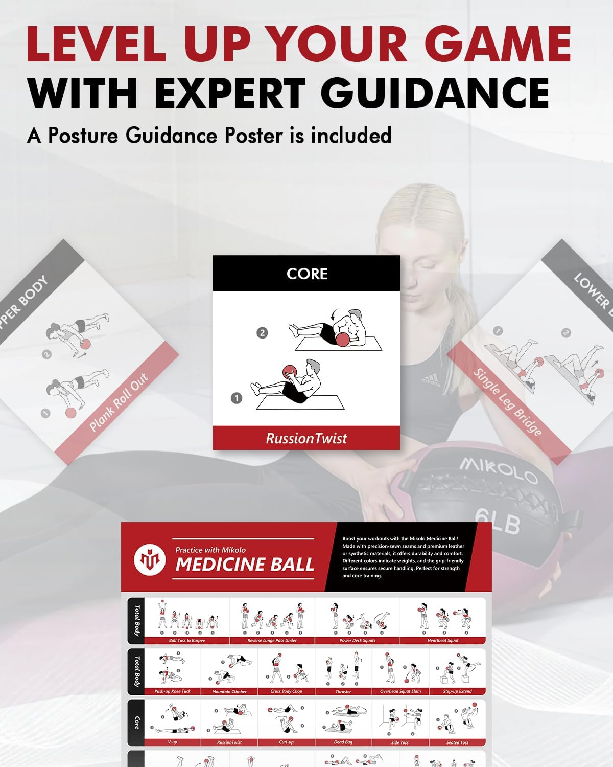 MIKOLO Slam Ball – Soft Shell Medicine Ball with Grip Loop for Wall Ball Shots, Core Training, and CrossFit (Available in 10, 15, 20, 25 lbs)