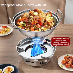 Portable Windproof Alcohol Stove & Pot Set - 2026 Upgrade Stainless Steel Camping Cookware with Adjustable Flame & Anti-Slip Base