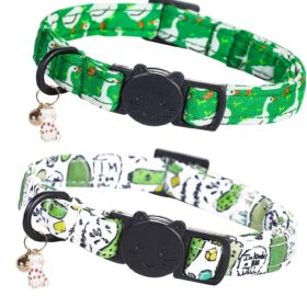 2-Pack Cute Cotton Cat Collars with Bells – Adjustable, Safe Breakaway Buckle for Kittens & Small Pets (Goose & Dill Patterns)