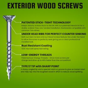 Velocity Exterior Wood Screw Assortment Kit – 580 Piece Contractor Grade Set with Patented Hexstix Drive & Storage Case