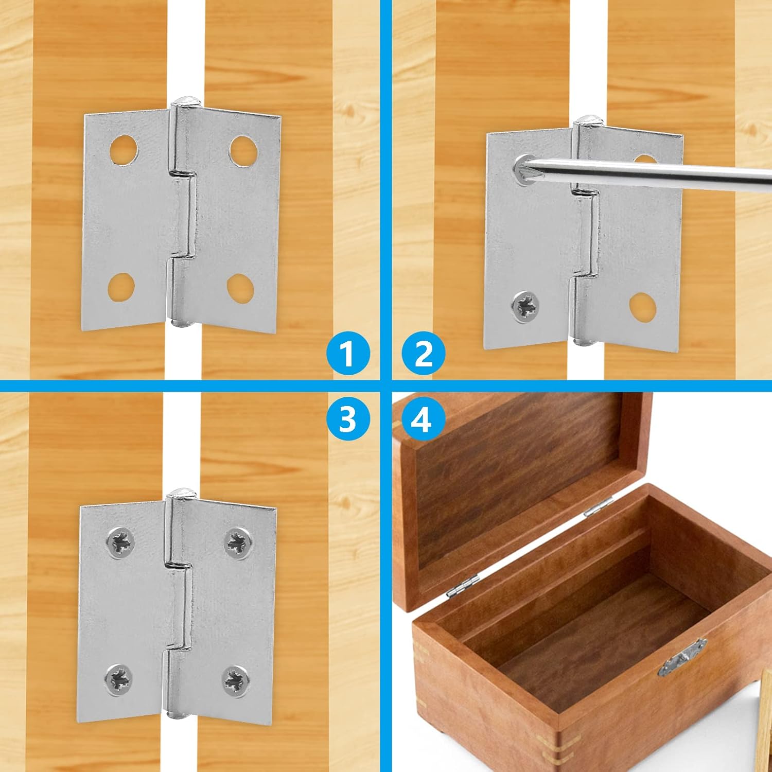 Piutouyar 6-Pack 1 Inch Stainless Steel Butt Hinges – Mini Folding Hardware with Screws for Cabinets, Jewelry Boxes, and DIY Crafts