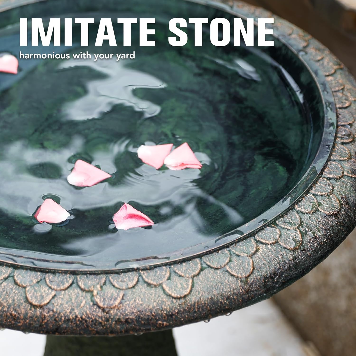 Solution4Patio Fiberclay Bird Bath - 18-Inch Weather-Resistant Garden Decor, Lightweight Stone-Look Birdbath with Non-Slip Basin for Outdoors, Easy Assembly Pedestal Bath for Lawn & Yard