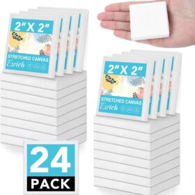 ESRICH Mini Stretched Canvas Panels (24-Pack) – 2x2 Inch Pre-Primed Cotton Canvases for Acrylic, Oil & Watercolor Painting – Kids Art Supplies & Professional DIY Crafts