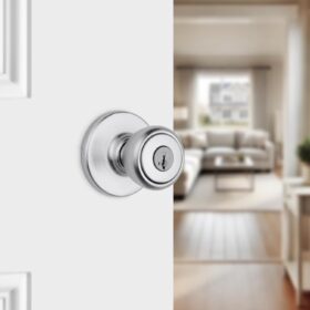 Kwikset Tylo Satin Chrome Keyed Entry Door Knob - SmartKey Re-Keyable, Pick Resistant Residential Door Handle with Lock