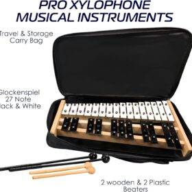 MiniArtis 27-Note Glockenspiel Xylophone – Full Size Percussion Instrument with 2 Octave Range (G2-A5), Includes Wooden & Plastic Mallets, Carrying Case & Color-Coded Metal Keys for Kids & Adults