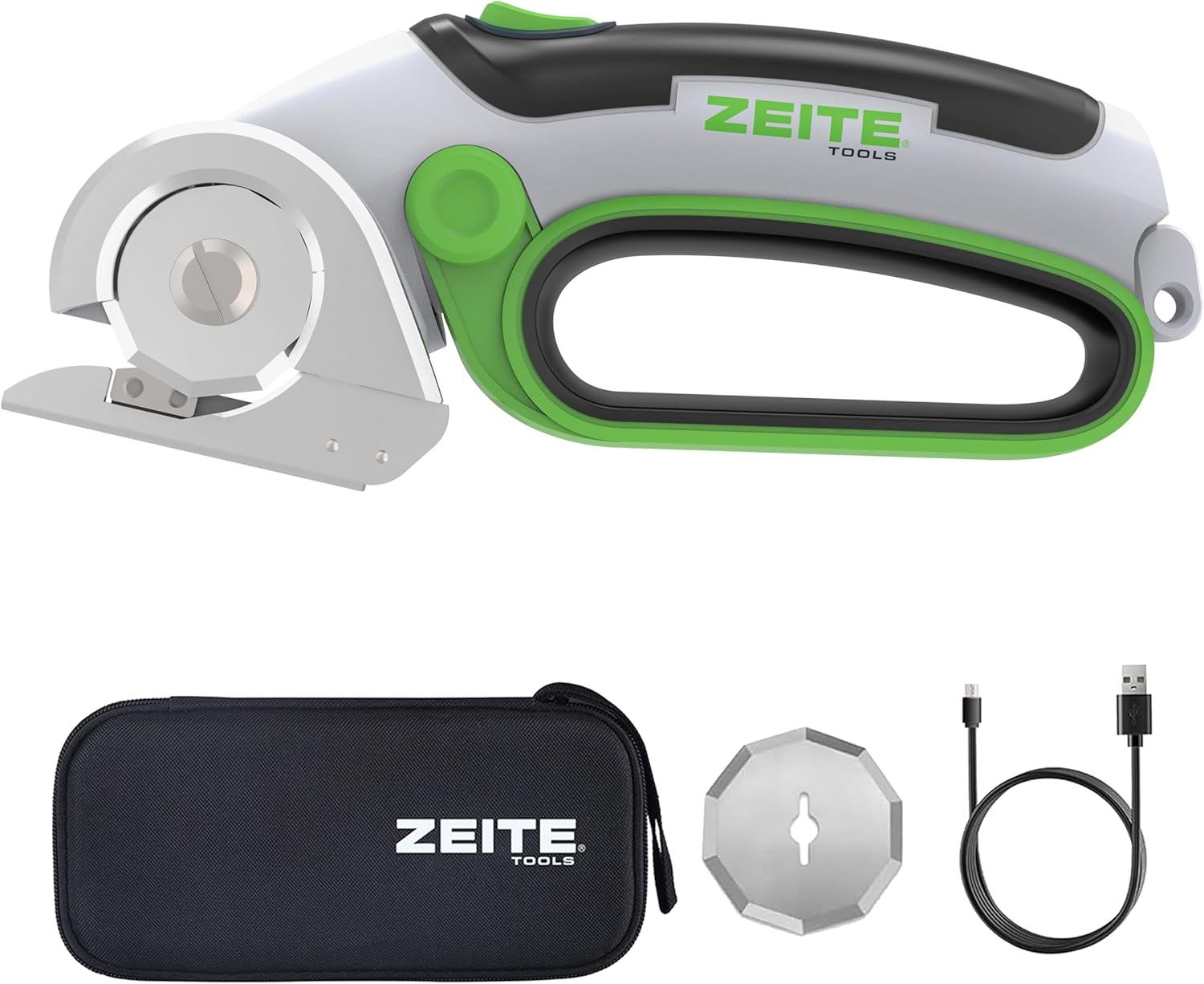 ZEITE 4V Cordless Electric Scissors - Rechargeable Rotary Cutter for Cardboard, Fabric, Carpet, and Hard Materials with Safety Lock, Auto-Sharp Blade & USB Cable (Gray)