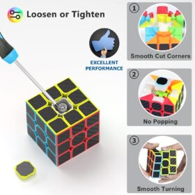 Vdealen Carbon Fiber Speed Cube Set - Magic Puzzle Bundle with 2x2, 3x3, 4x4 & Pyramid Cubes | Ultimate Brain Teaser Toy for Kids & Adults