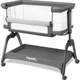 Papablic Baby Bassinet - Bedside Sleeper with Adjustable Height, Breathable Mesh, and Easy Fold Design for Newborns (Gray)