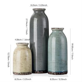 CWLWGO Ceramic Flower Vase Set of 3 – Modern Farmhouse Decorative Pitchers for Living Room, Mantel, & Table Centerpieces – Multicolor