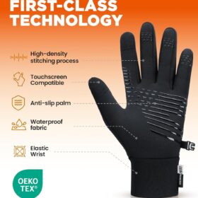 Benirap Thermal Touchscreen Gloves for Men & Women - Windproof, Non-Slip Running & Cycling Gloves with Sensitive Screen Compatibility (Black)
