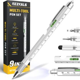 KEZKALS 9-in-1 Multitool Pen – Ultimate Stocking Stuffers & Valentines Day Gifts for Men, Husband, Dad, Boyfriend – LED Light, Level, Screwdriver & Bottle Gadget