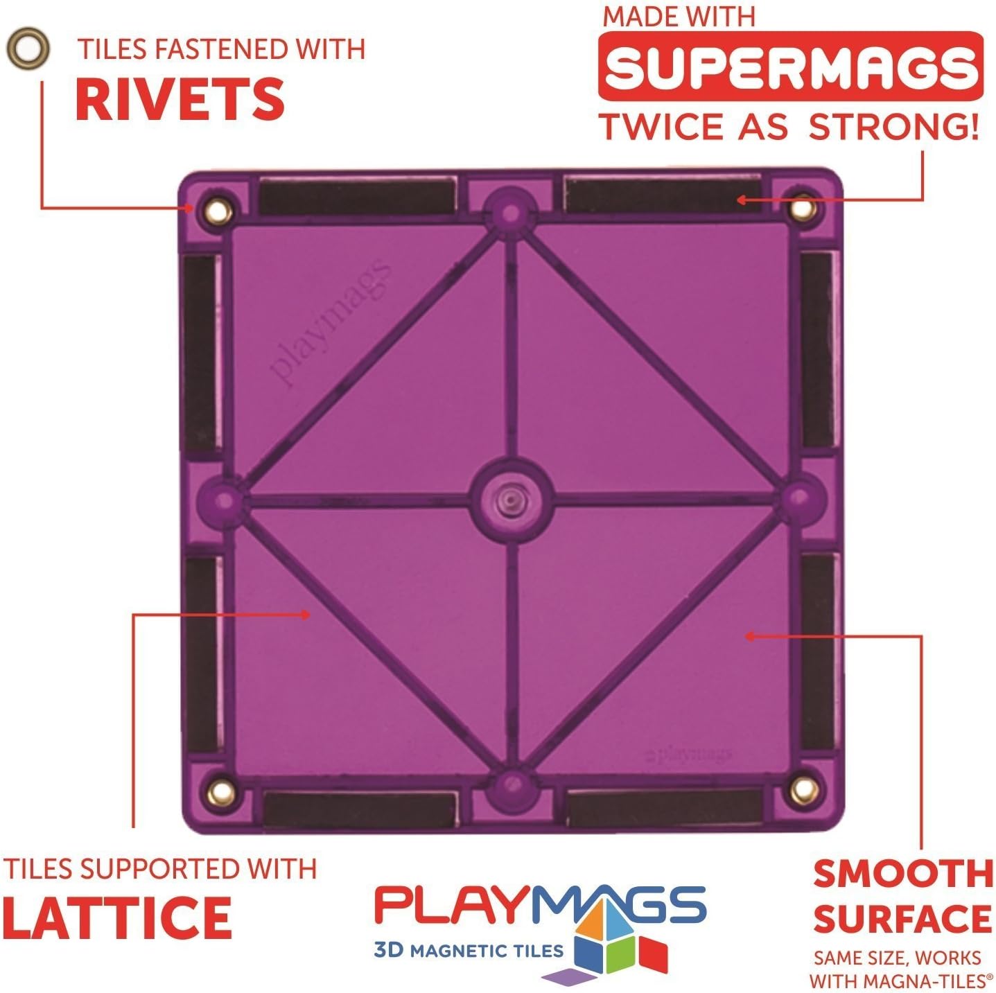 Playmags 30-Piece Magnetic Tiles Expansion Set – Colorful STEM Building Blocks & Construction Toys for Kids Ages 3+