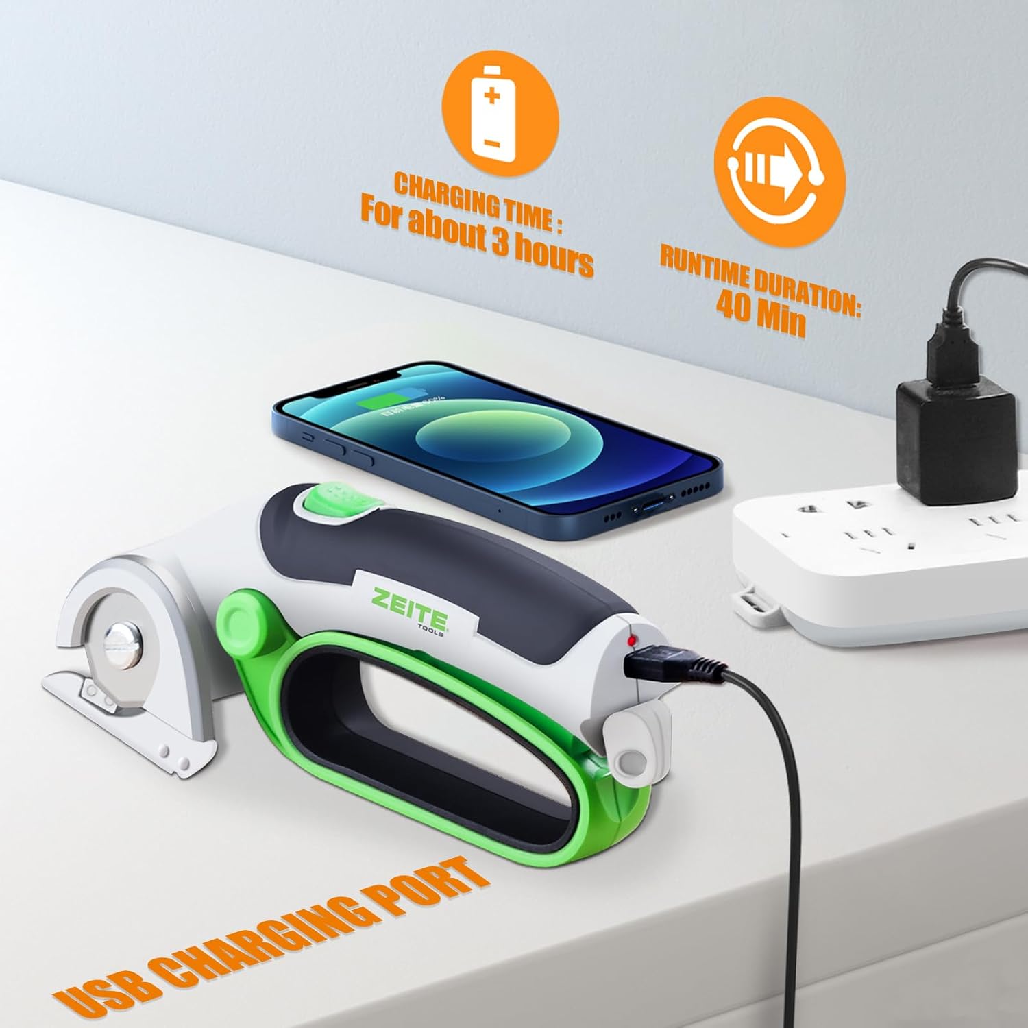 ZEITE 4V Cordless Electric Scissors - Rechargeable Rotary Cutter for Cardboard, Fabric, Carpet, and Hard Materials with Safety Lock, Auto-Sharp Blade & USB Cable (Gray)