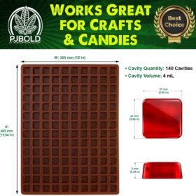Professional 140-Cavity Silicone Square Candy Mold – Commercial Half Sheet Size for Baking & Chocolates