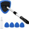 AstroAI 15.9-21in Extendable Windshield Cleaner Tool - Car Interior Detailing Kit with 5 Microfiber Pads, 180° Pivot Head & Anti-Streak Cloths for Auto Glass & Home Windows
