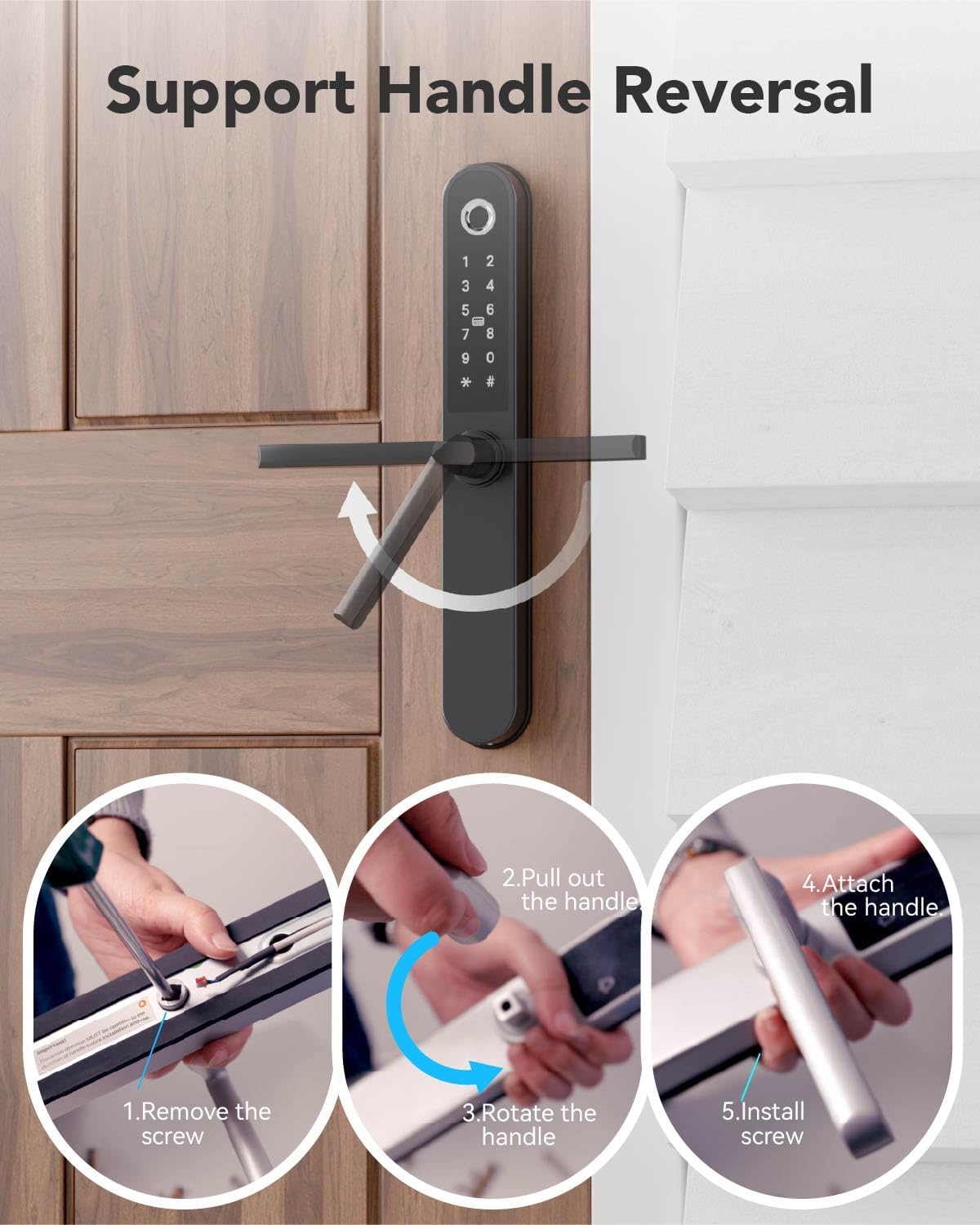 Apollo Smart Door Lock with Biometric Fingerprint, Keypad, and IC Card - App-Controlled Electronic Deadbolt for Home Security (Black)