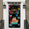 GYA Black Colorful Happy Birthday Door Banner - 180x90cm Polyester Porch Sign with Copper Grommets - Reusable Party Decoration for Kids, Babies, & Showers