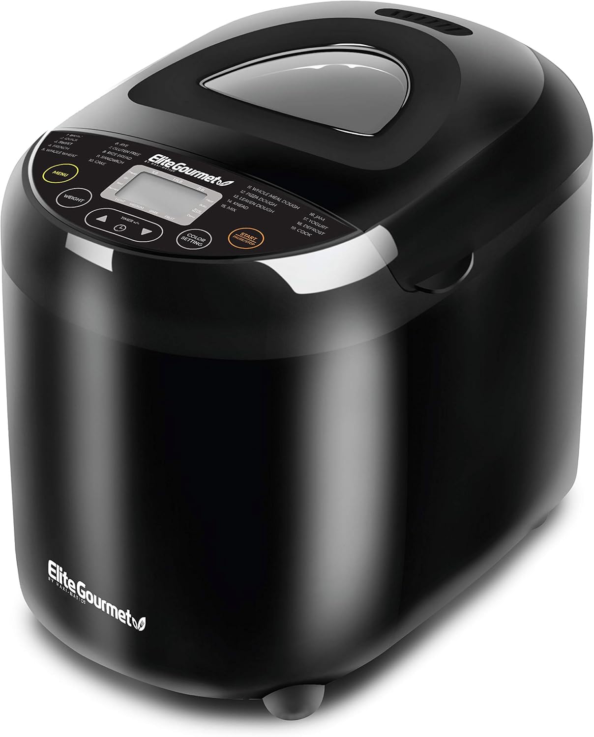 Elite Gourmet EBM8103B Programmable Bread Maker - 2lb Capacity, 19-in-1 Stainless Steel Machine with Gluten Free, Dough & Jam Settings, 3 Crust Colors, Black