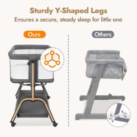 Papablic Baby Bassinet - Bedside Sleeper with Adjustable Height, Breathable Mesh, and Easy Fold Design for Newborns (Gray)